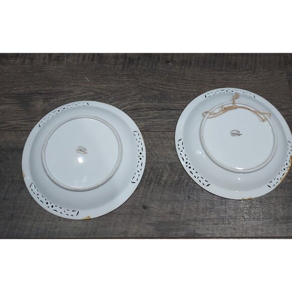 Ucacgo Japan Porclian Plate Landscape Cabin Scene Hand Painted Signed Set Of 2 - Picture 3 of 12